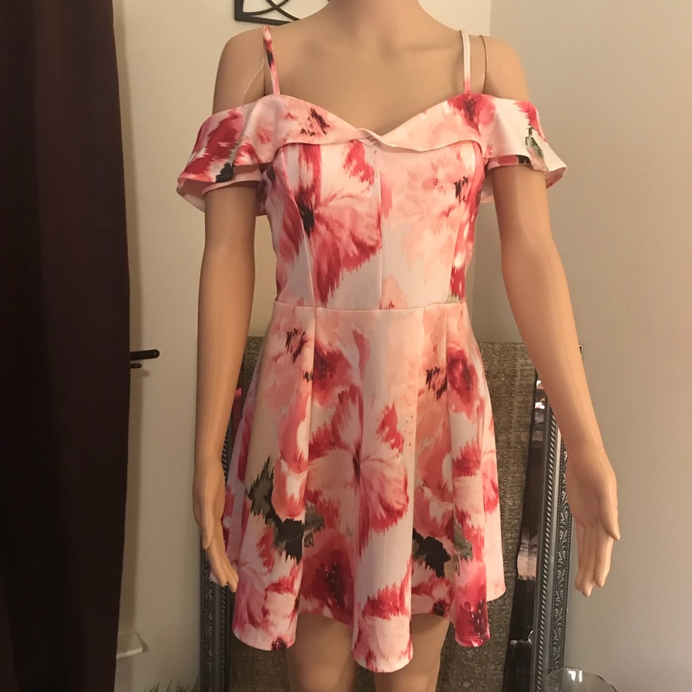 Emerald Sundae Cold Shoulder Fit And Flare Dress - Picture 1 of 8